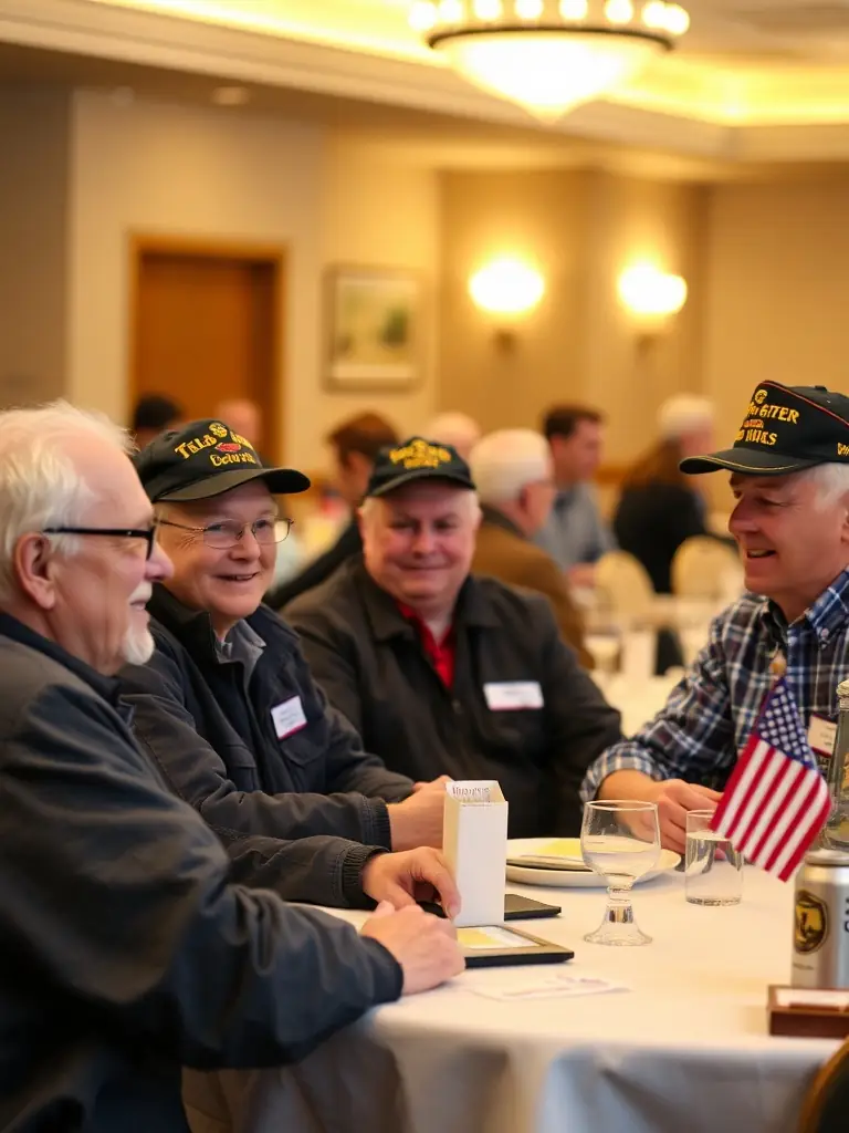 A photograph capturing a moment of solidarity among FNACA members, perhaps during a meeting or a social gathering, highlighting the camaraderie and support within the organization.