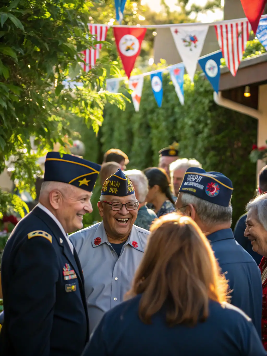 A photograph of veterans participating in a community event, such as a parade or a local festival, showcasing their active involvement and contribution to the community.