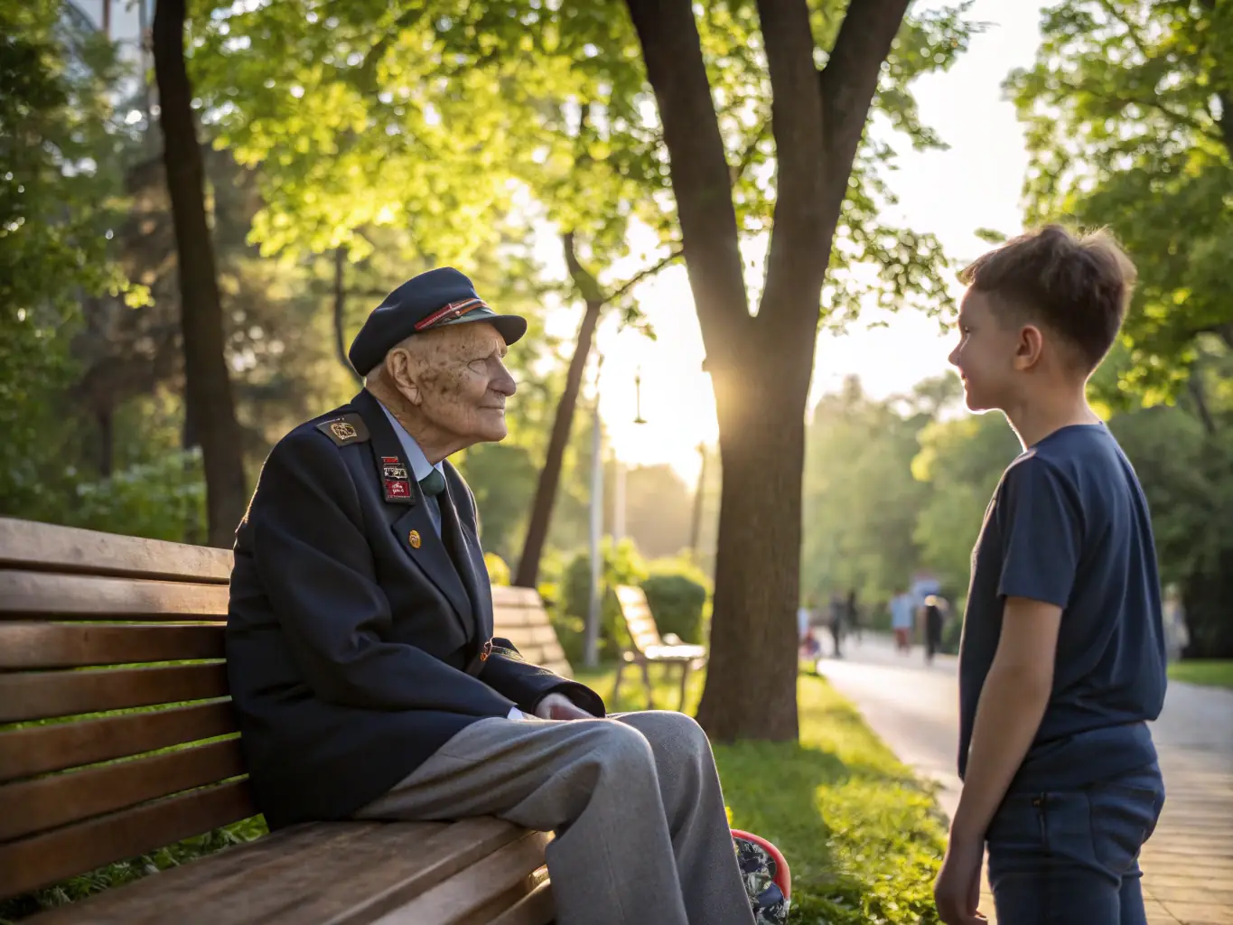 A photograph showing veterans interacting with young people during an intergenerational workshop, highlighting the importance of sharing stories and experiences.